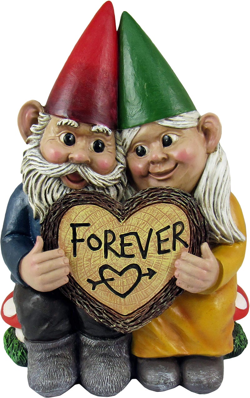 DWK World of Wonders Gnome & Forever - Adorable Hand-Painted Gnome Couple in Love with Heart-Shaped Forever Wood Slice Indoor Outdoor Figurine Cute Romantic Home Garden Patio Lawn Accent, 6.5-inch - Image 1